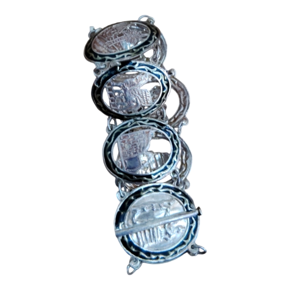7.25”, vintage Sterling 925 silver tennis bracelet ancient storyteller chain